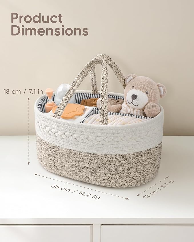Maliton Diaper Caddy Organizer for Baby, Cotton Rope Baby Gift Basket, Portable Diaper Organizer for changing table, Nursery Storage Organizer, Shower Gifts for Newborn,baby essentials