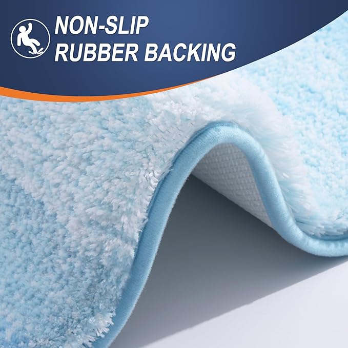 OLANLY Bathroom Rugs Mat 47x24, Extra Soft Absorbent Microfiber Bath Rugs, Rubber Backing, Quick Dry, Machine Washable Bath Mats for Bathroom Floor, Tub and Shower, Home Decor Accessories, Sky Blue