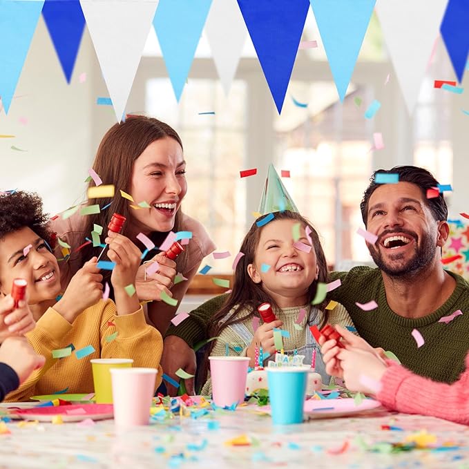 Preboun 164 Feet Pastel Pennant Banner Bunting Pennant Banner Garland 120 Pcs Pastel Triangle Flags on a String for Baby Shower Birthday Graduation Wedding Hanging Decorations(Blue and White)