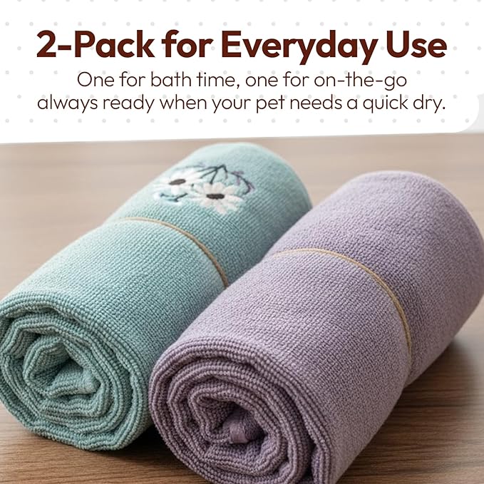 Microfiber Pet Towels 2-Pack – Ultra Absorbent, Quick-Dry Dog & Cat Towels for Bathing, Grooming & Travel – Soft, Lightweight, Machine Washable Pet Drying Towels- POM Pets