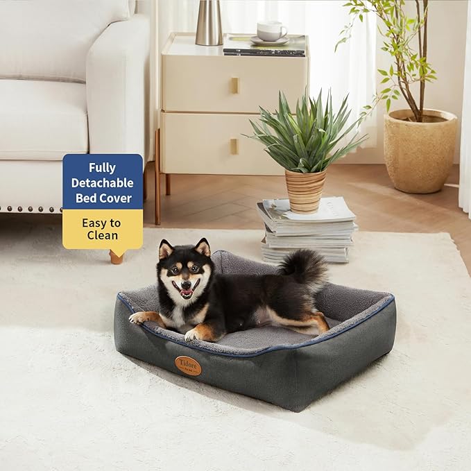 Orthopedic Dog Beds for Medium Dogs, Durable Egg Crate Foam Sofa Dog Bed wit Washable Removable Cover,Waterproof Lining,Pet Bed for Large Dogs (Dark Grey-Velvet, 26.4" L x 21.7" W x 6.2" Th)