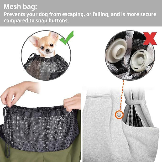 CUBY Dog and Cat Sling Carrier - Hands Free Reversible Pet Papoose Bag - Soft Pouch and Tote Design - Suitable for Puppy, Small Dogs Cats Outdoor(Green, Adjust Strap 2.0)