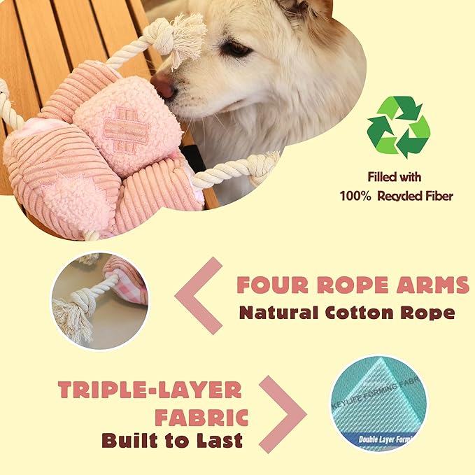 Squeaky Dog Toys, Durable Tug of War Chew Toys for Small, Medium and Large Dogs, Interactive Puppy Toy for Teeth Cleaning, Birthday Gift - Couch