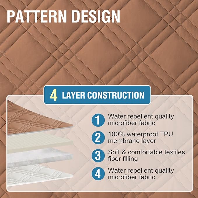H.VERSAILTEX 100% Waterproof Sofa Covers for 2 Cushion Couch Modern Sofa Covers Waterproof and Washable Thick Soft Couch Cover for Dogs with Elastic Straps (Loveseat, Terracotta/Beige)