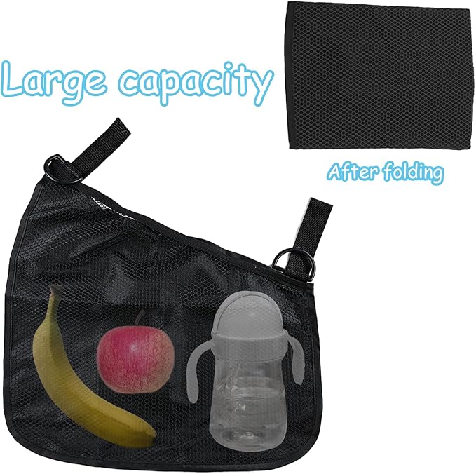 2 Pack Universal Side Sling Stroller Organizer with Mesh Cargo Net,Adjustable and Non-Slip Stroller Storage Bags, Portable Side Sling Stroller Cargo Net for Baby Accessories(Black)