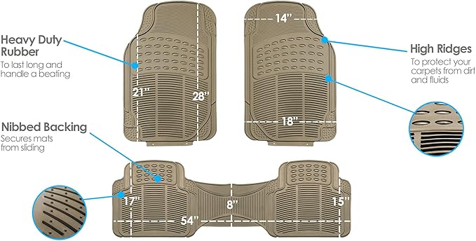 FH Group Car Floor Mats - Heavy-Duty Rubber for Cars, Universal Fit Rear Set, Trimmable, ClimaProof Floor Mats For Most Sedan, SUV, Truck, Beige