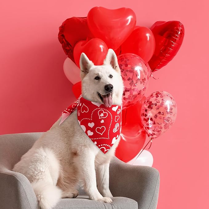 50 Pcs Valentines Day Dog Bandanas Bulk Red and Pink Heart Bandanas for Dogs Triangle Kerchief Bibs Scarf for Pet Party Costume Photo Props Accessories Pet Shops Groomer (31.5 x 21.7 x 21.7)