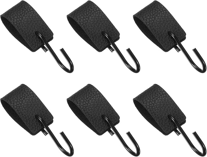uxcell 6 Pcs PU Leather S Hooks, Multifunctional S Shaped Hooks for Hanging Coat Towel Camping Kitchen Bathroom Handle, Black