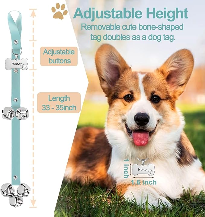 Leather Dog Bells, Puppy Potty Training Bell Dog Doorbell Potty Train Dog Bell for Potty Training Door Bells for Dogs to Ring to Go Outside Jingle Bells (Leather Light Blue 1 PCS)