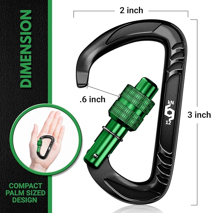 12kN (2697 lbs) Heavy Duty Carabiner Clips, for Securing Pets, Outdoor, Camping, Hiking, Hammock, Dog Leash Harness, Keychains