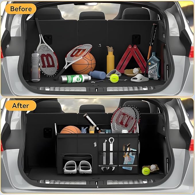 Oxford Material Car Trunk Storage Box Multifunctional Organizer Waterproof and Stain-Resistant Foldable Multi-Compartment Design with Handle for Car Trunk Storage Camping Gear Box Daily Storage.