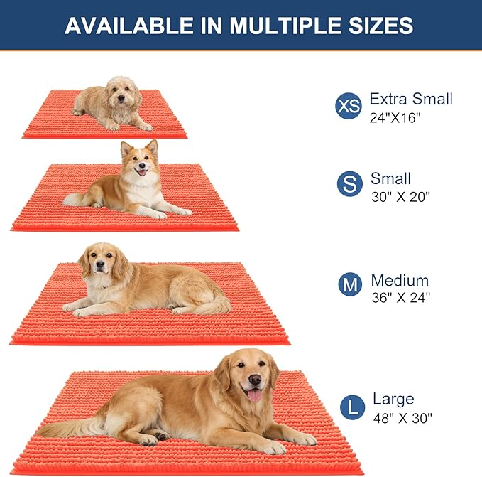 OLANLY Dog Door Mat for Muddy Paws 59x35, Ultra Absorbent Chenille Mud Doormat, Non-Slip Washable and Dirt Trapping Doormat for Indoor Entryway, Quick-Dry Indoor Pet Bed Mats for Dogs, Coral
