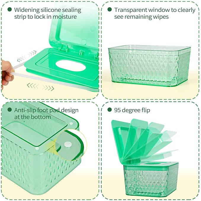 Whiidoom Wipes Dispenser, One-Handed Operation Wipe Holder for Baby & Adult, Seal-Designed Wipes Container for Bathroom Keep Diaper Wipes Fresh (Mint Green)