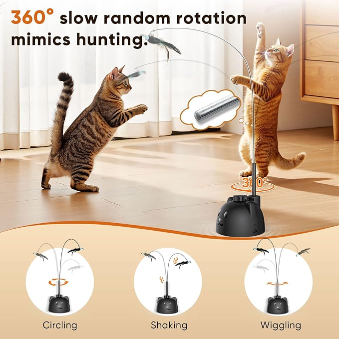 Interactive Cat Toys for Indoor Cats - Automatic Flying Bird Feather Toy, USB Rechargeable Electric Cat Teaser with Strong Sticky Base, Smart Motion Activated Self-Play Enrichment Toy for Bored Cats