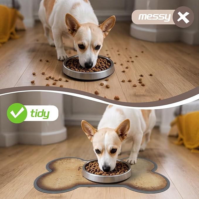 Le couranT Dog Food Plastic Placemat Bone Shaped Water Absorbent Pet Food Mat, Non Slip Placemat for Pets Bowl and Water,Pet Feeding Mat, Quick Dry Water Dispenser Mat, Bone Shaped -16x24 in