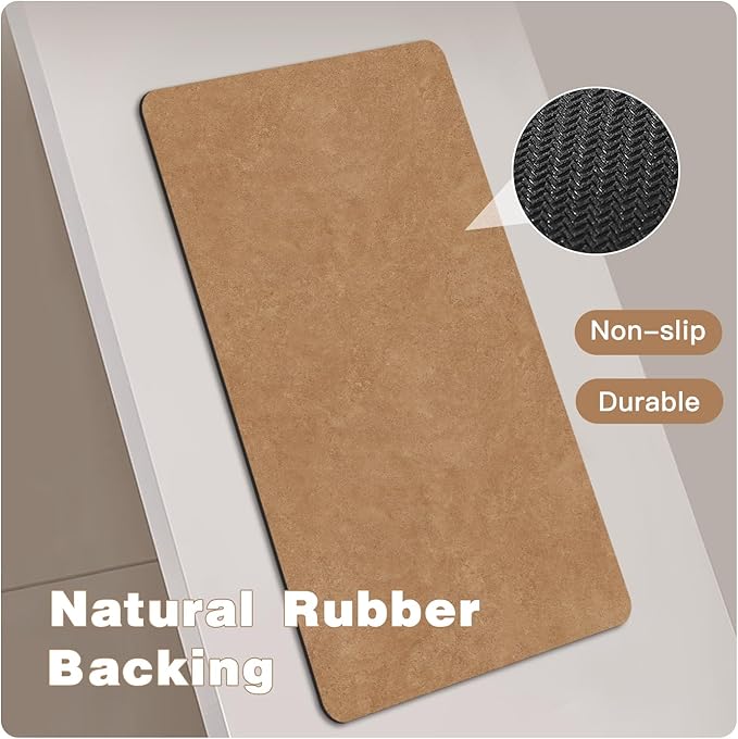 Bathroom Mat Quick Dry, Bathroom Rugs Non Slip Washable Thin Absorbent Bath Mat Fits Under Door Bathroom Floor Mat Perfect for Bath, Shower, or Sink 20"x30" Brown