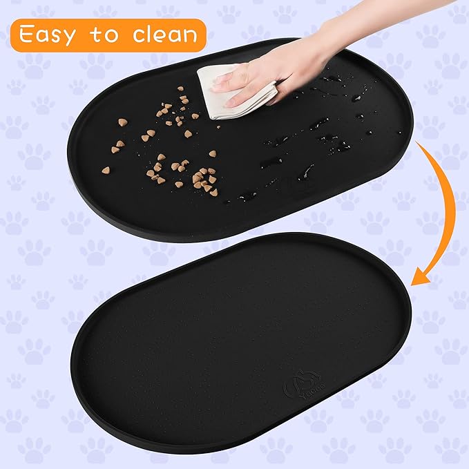 100% Waterproof 0.5" Raised Edge BPA Free Silicone Dog Food Mat, Pet Cat Feeding Mats Contain Spills Protects Floors, Placemats for Cats and Dogs Water Bowl Dishwasher. (Small, Black)