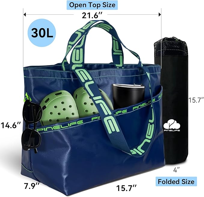 Extra Large Tote Bag Foldable Waterproof Summer Beach Bag for Women Men, Dual Handles, for Swim Gym Camping Shopping