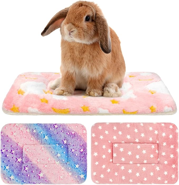 Tierecare 3PCS Guinea Pig Bed Soft Rabbit Bedding Cage Liner Warm Bunny Mats Pee Pads Fleece Blanket Plush Hamster Sleep Beds Ferret Squirrel Hedgehog Rat