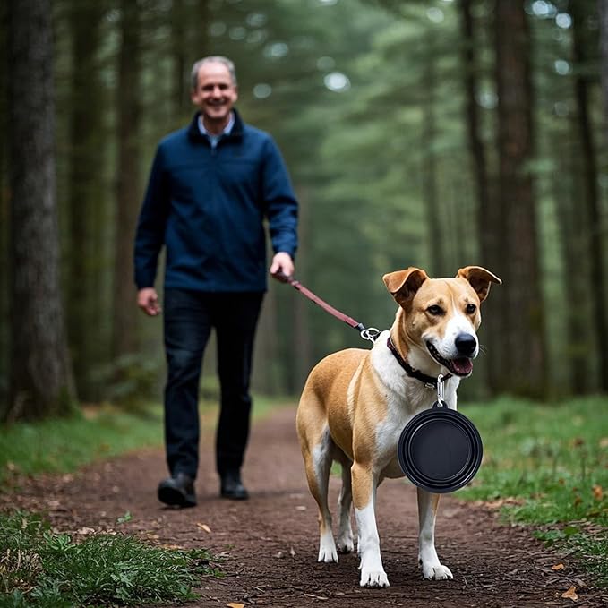 Dog Bowl Pet Collapsible Bowls, 2 Pack Collapsible Dog Water Bowls for Cats Dogs, Portable Pet Feeding Watering Dish for Walking Parking Traveling with 2 Carabiners (Black+Black, Medium)