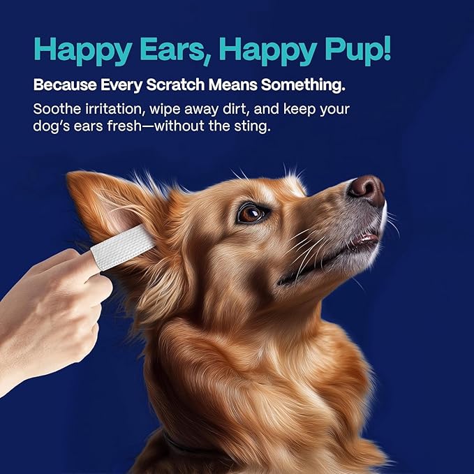 DOCO Dog Ear Cleaner Wipes Finger Cleaning Kit for Dogs & Cats Eucalyptus, Chamomile & Aloe Cat Ear Cleaner Soothes, Deodorizes & Helps Itchy Ears – 100 Count