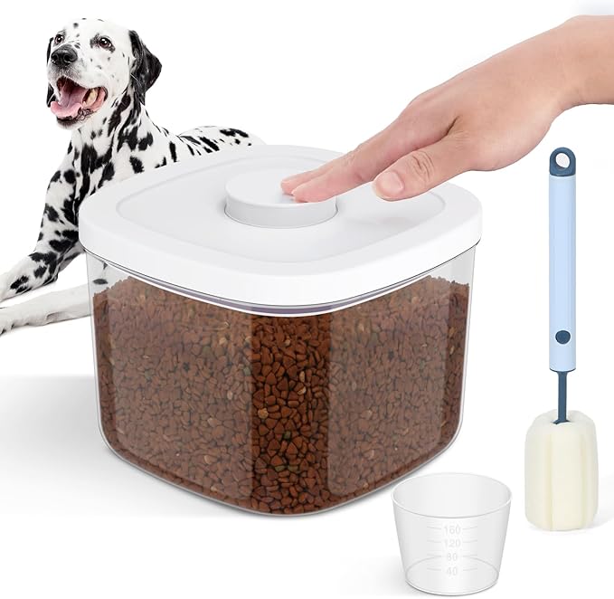 LEAWALK 5-8Lbs/5.28Qt/5L Airtight Dog Cat Food Storage Container and Pet Storage Bin BPA-Free. PET Clear Stackable Dog Treat Containers for Pet Food/Rice/Dry/Cereals/Flour/Sugar/Bread, etc (Medium