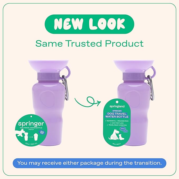 Springer by Springland Dog Water Bottle | Portable Travel Water Bottle Dispenser for Dogs | Dog Gift Seen on Oprah's Favorite Things, Shark Tank | Leak-Proof Bottles | BPA-Free 22oz Lilac