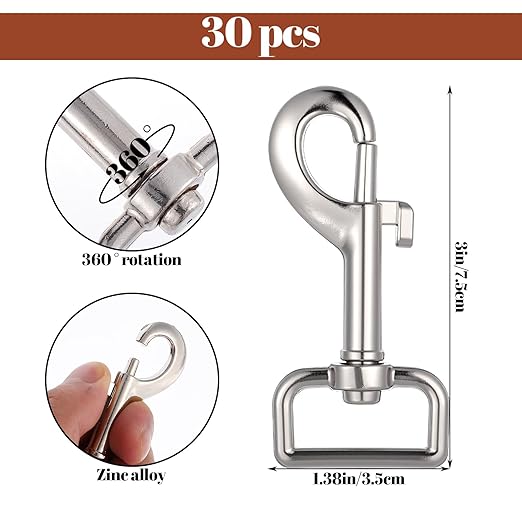 YUXIANLB 30 Pcs Heavy Duty Swivel Snap Hooks for Dog Leash, 3 Inch Flag Clasp Single Ended Clip Hooks, Multipurpose Bolt Snap for Keychain, Camera Strap, Pet Leash & Collar