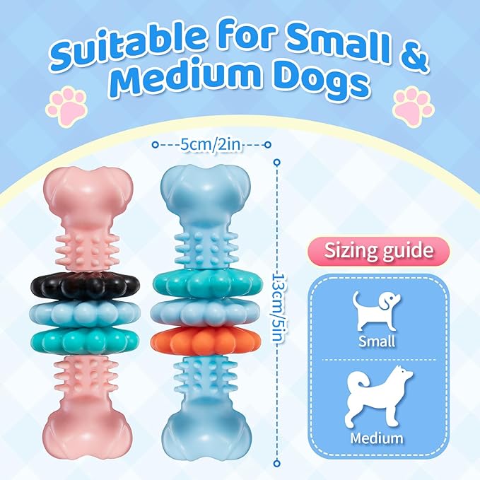 Dog Chew Toy, 2 Pack Puppy Teething Toys Indestructible Chew Toys for Teething Tough Chew Toy Dog Teeth Cleaning Aid Cute Soft Durable Rubber Toy for Small Medium Dogs to Keep Them Busy