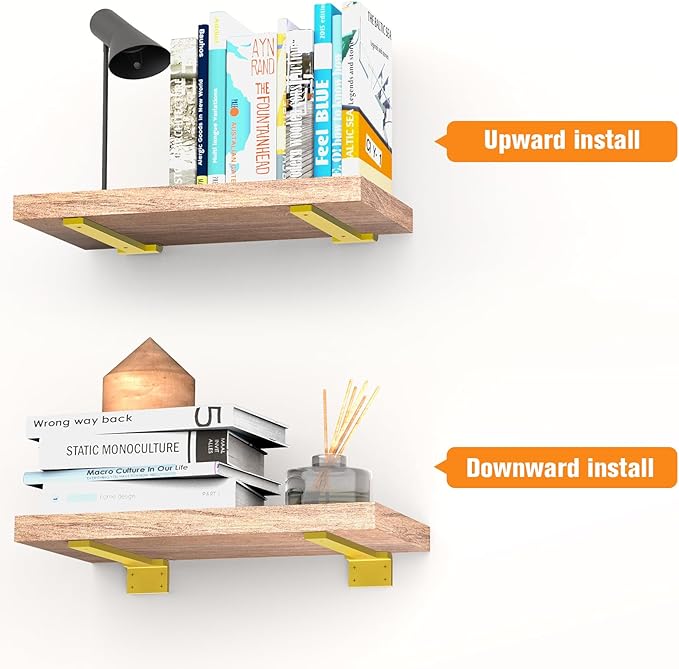 Floating Shelf Brackets 6 inch 6 Pack L Brackets for Shelves Gold Metal Heavy Duty Shelf Bracket for DIY Decorative with Mounting Hardware