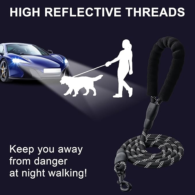 2 Pack Dog Leash, 4/5//6 FT Heavy Duty Nylon Rope Pet Leashes with Comfortable Padded Handle, Reflective Dog Leashes for Small Medium and Large Dogs (5FT-1/2,Black/Grey)