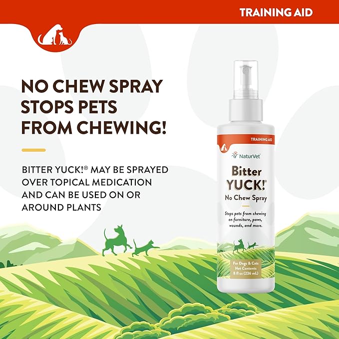NaturVet Bitter Yuck! No Chew Spray for Dogs, Cats, and Horses Pet Training Spray, Liquid, Made in The USA, 16 Ounce
