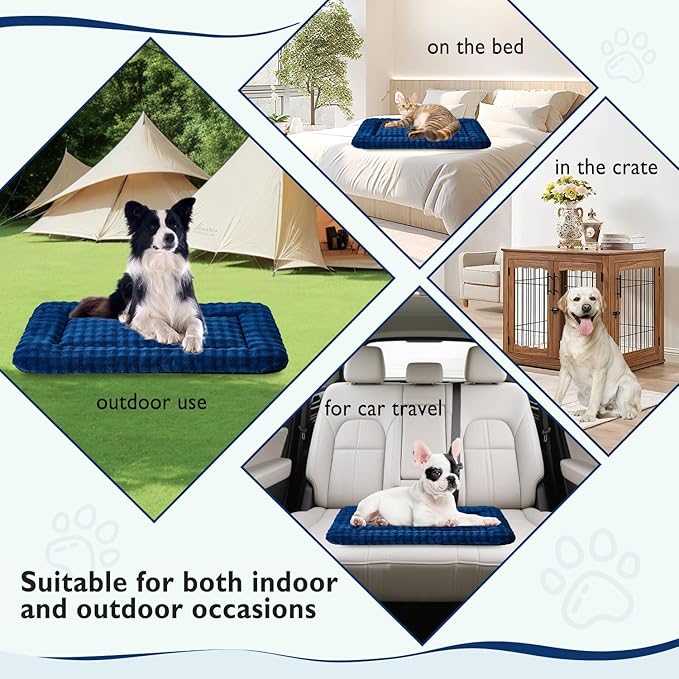 Pet Bed Mat Crate Pad for Cats Small Dogs, Washable Soft Pet Sleeping Mat Kennel Pad with 3D Bubble Pattern, Navy Blue, 24"x 18"