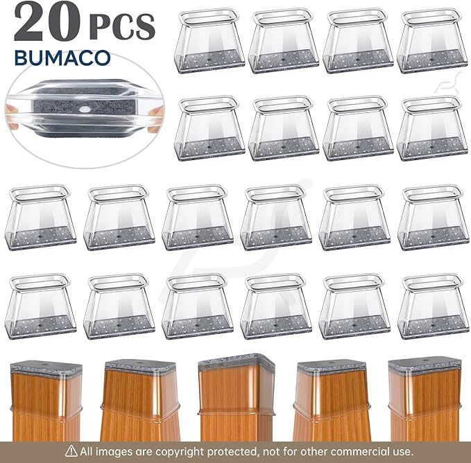 BUMACO Chair Leg Floor Protectors Rectangle Chair Leg Protectors for Hardwood Floors Silicone Pads Covers to Protect Floors(Clear-20 Pcs, Rectangle M Fit (L:1-1/8” ~ 1-1/2”,W:3/4” ~ 1”)