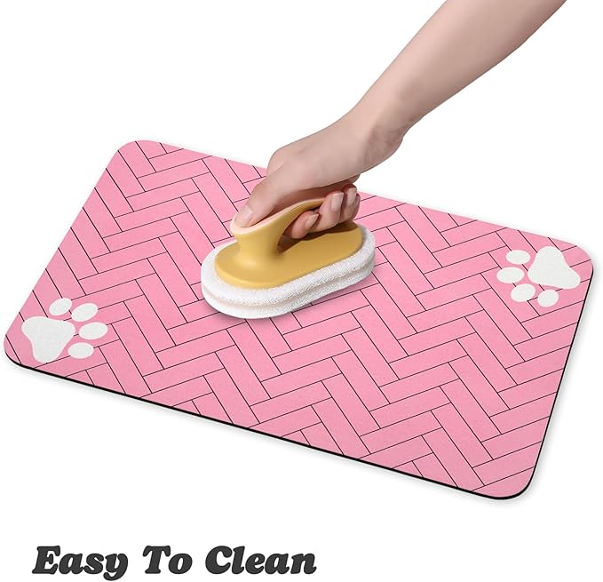 Dog Food Mats,Cat Absorbent Water Bowl Feeding Mats Pet Placemats for Food and Water Pink Wood 12 * 20 inch