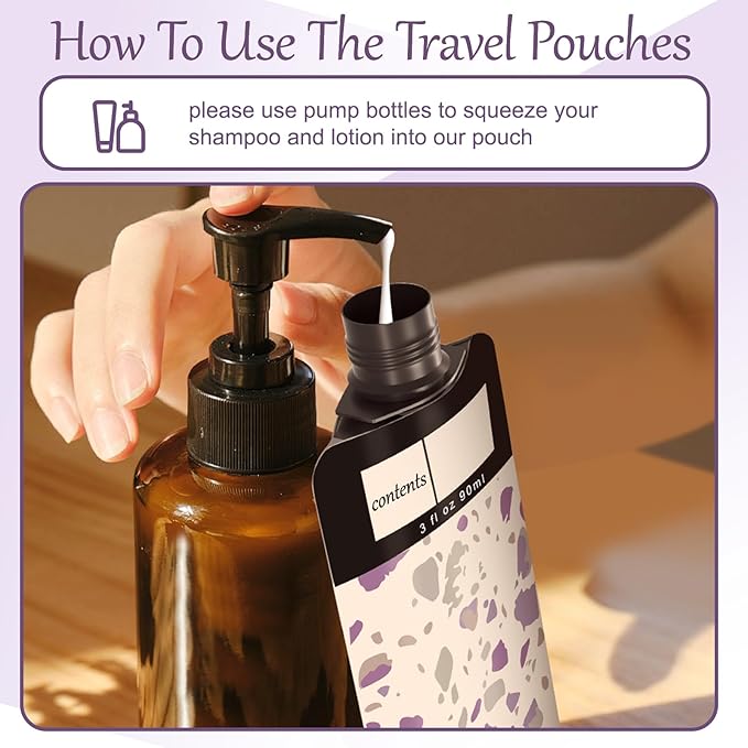 18 Pack Travel pouches for toiletries liquid,TSA Approved Travel Squeeze Pouches,liquid pouches for travel, squeeze pouches refillable,Leakproof Travel Containers for Toiletries (Purple)