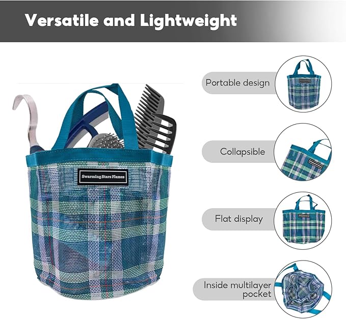 Swarming Stars Flames Durable Horse Tool Bag with 8 Pockets - Breathable & Waterproof Mesh Grooming Tote for Equestrian Tool Storage (Turquoise)