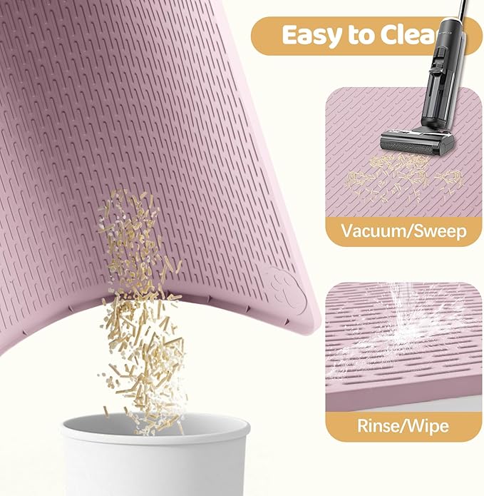 Bartuke Cat Litter Mat, XXL Extra Large 50" x 35" Silicone Mat Litter Trapping Mat for Scatter Control, Soft on Kitty Paws, Easy to Clean (Pink)