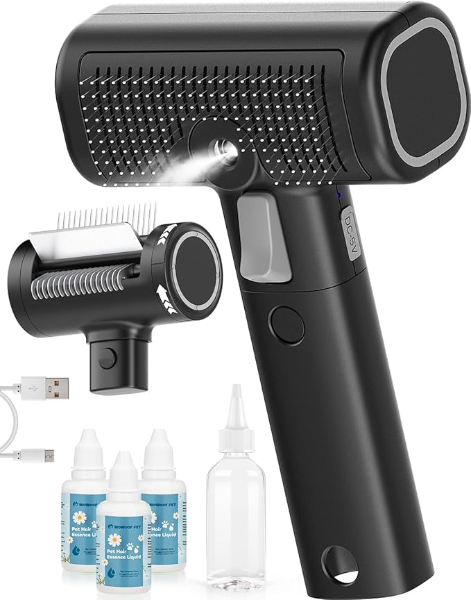5-in-1 Cat Hair Brush, Dog Grooming Steam Comb for Long Short Haired Indoor Cats Spritz Comb for Deshedding, Detangling, Pet Brush for Kitten Rabbit Massage, with 3 Essence Liquid
