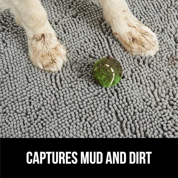 GORILLA GRIP SOAKSTOPPER Dog Door Mat, 70x24 Machine Washable Rug Absorbent Doormat Captures Moisture Mud Dirt, Quick Dry Soft Chenille Entryway Rugs Indoor Entrance Mats for Dog Paws, Gray