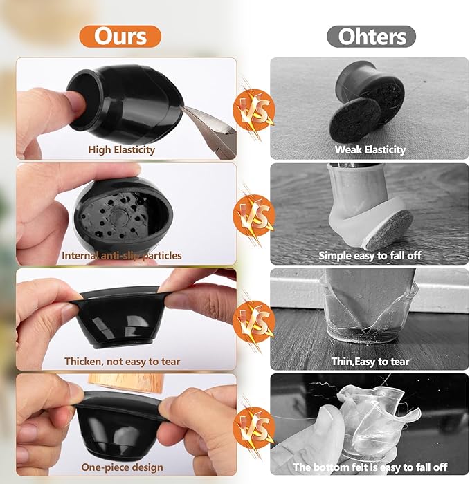 36pcs Round Chair Leg Floor Protectors, Felt Pads Chair Leg Protectors for Hardwood Floors, Silicone Furniture Feet Cups Covers Felt Pads, Prevents Scratches & Reduce Noise, Black, X-Small