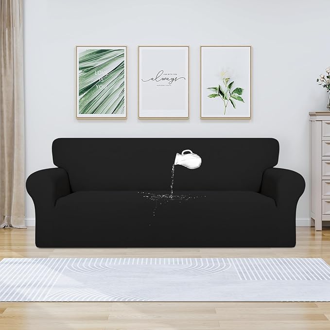 PureFit 100% Dual Waterproof Couch Cover Slipcovers for Couches and Sofas - Stretch Non Slip Fleece Sofa Covers Washable, Leakproof Furniture Protector for Kids, Pets, Dog (Sofa, Black)