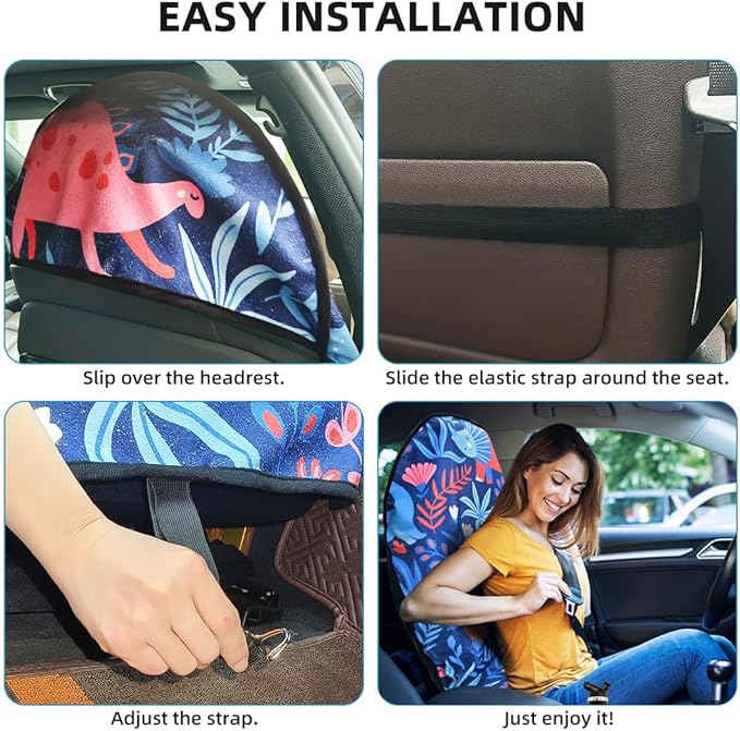 Waterproof Sweating Car Seat Cover for Post Gym Workout, Running, Swimming, Beach and Hiking, Universal Fit Non-Slip Bucket Seat Protector for Cars SUV Trucks, Machine Washable (Dinosaur)