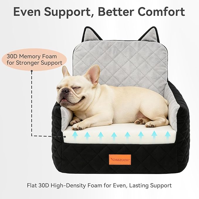 CABZOON Dog Car Seat for Small/Medium Dogs Up to 35lbs,Elevated Cushion Fits in Front/Back Seat,Travel Safety Per Car Bed with Washable Removable Cover, Storage 2 Pockets Black-Grey