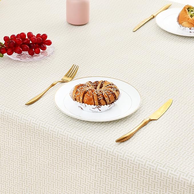 misaya Rectangle Waterproof Vinyl Table Cloth, Plastic Tablecloth with Flannel Backing, Wipeable Table Cover for Dinner, Picnic, Indoor and Outdoor (Weave Patternd, 60" x 102")