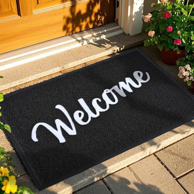 T.HENV Welcome Mat Outdoor Indoor, 30x17.5, Black-White, 1'6" x 2'6" (Rectangular), Waterproof, Non Slip, Easy Clean