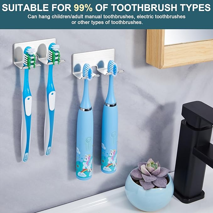 Toothbrush Holder Wall Mounted, Electric Toothbrush Head Holder for Bathrooms, Adhesive Toothbrush Head Holder, Stainless Steel Toothbrush Wall Holder, Shower Tooth Brushing Holder