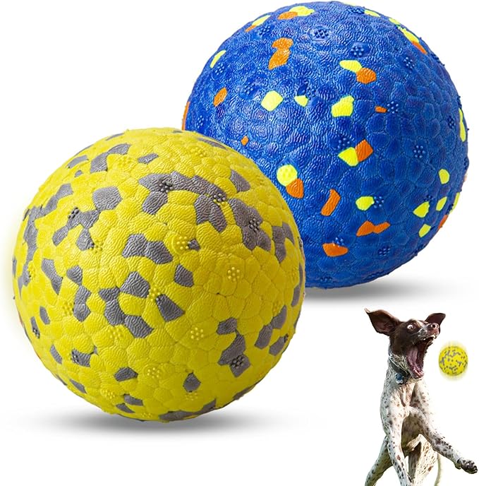 POUPUA Durable Bouncy Dog Tennis Balls for Fetch Game, Indestructible Dog Balls for Aggressive Chewers, Lightweight Floating Toys