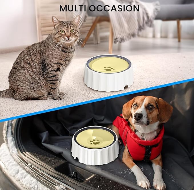 FORWH Dog Small Animals Water Bowl No Spill 70oz/2L Large Capacity Dispenser Non Slip No Splash Small Animals Bowl Pet Slow Feeder No Drip Dog Water Bowl on Vehicle for Dogs and Cats - Beige