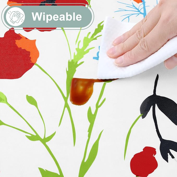 misaya Round Waterproof Vinyl Table Cloth, Wipeable Tablecloth with Flannel Backing, Plastic Table Cover for Dinner, Picnic, Indoor and Outdoor (Flowers, 60")